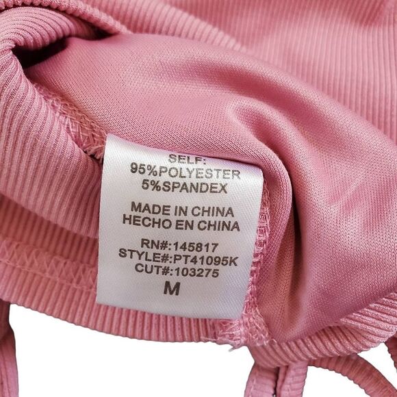 💛 Privy Pink Ribbed Crop Top with Statement Ruffle Sleeves Women's Size Medium - Picture 4 of 6